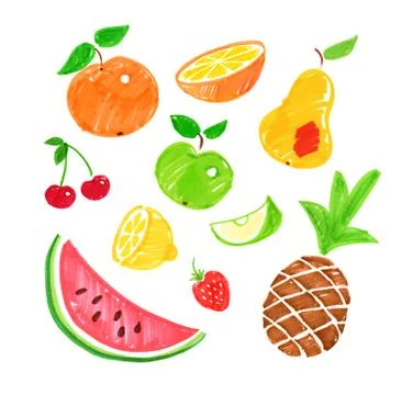 Childlike drawings of fruit. Stock Illustration