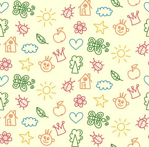 Childlike drawings seamless vector pattern Stock Illustration