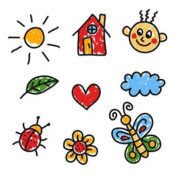 Childlike drawings set Stock Illustration