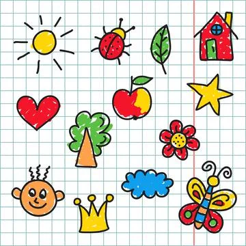 Childlike drawings set Stock Illustration
