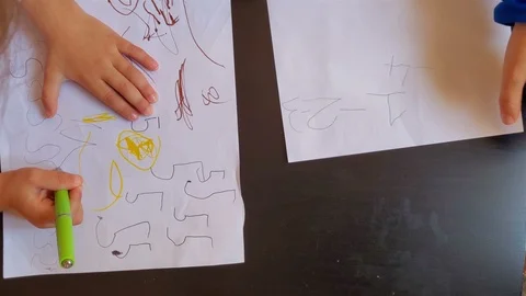 Childreen hands writing, top view while doing primary school homework,education Stock Footage 118367282
