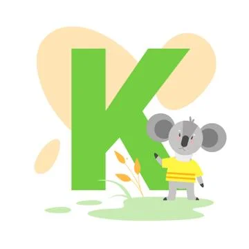 Children ABC english animal alphabet with K letter and cute koala Stock Illustration