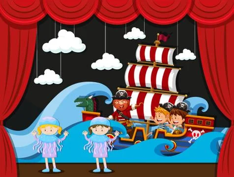 Children acting on stage Stock Illustration