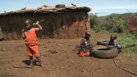 Children in african village Stock Footage