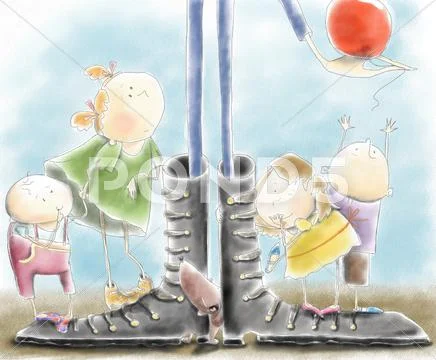 Children and big man.jpg Stock Illustration