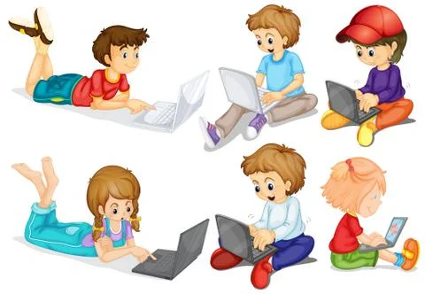 Children and computer Illustrazione stock