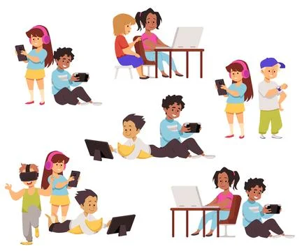 Children and gadgets. Set. Stock Illustration