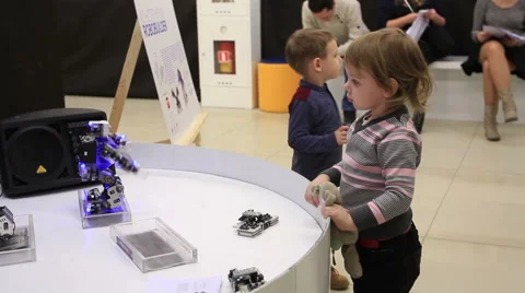 Children and the robot Stock Footage 48239876