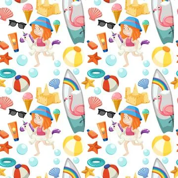Children and summer objects seamless pattern Stock Illustration