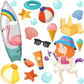 Children and summer objects seamless pattern イラスト素材