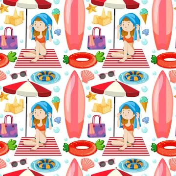 Children and summer objects seamless pattern Illustrazione stock