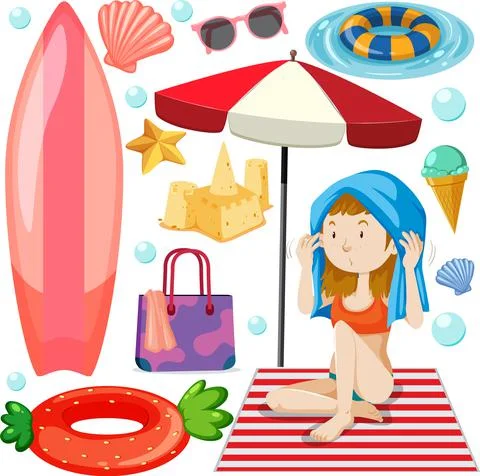 Children and summer objects seamless pattern イラスト素材