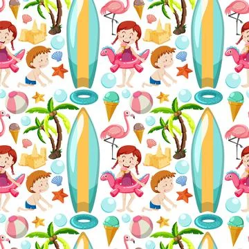 Children and summer objects seamless pattern Stock Illustration