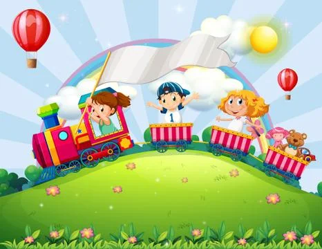 Children and train Stock Illustration
