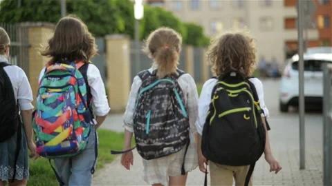 Children Are Going to School. They Have A Lot of Fun Because Today is Their Stock Footage 110845252