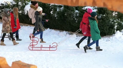 Children are going to sledge. Stock Footage 60798669
