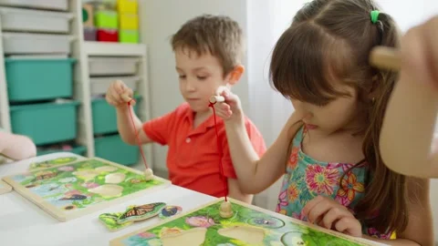 Children are interested in performing a creative task in preparation for school. Stock Footage 255794587
