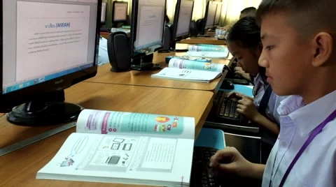 Children are learning computer Thailand Stock Footage 47129708