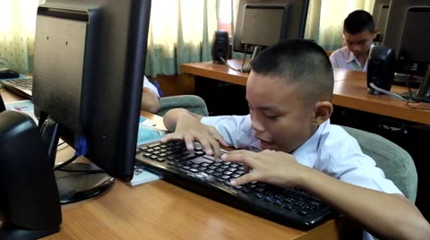 Children are learning computer Thailand Stock Footage 47129933