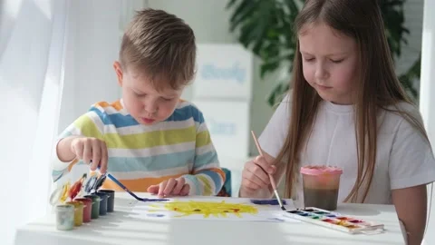 Children are learning to draw. Home creativity. Stock Footage 239466155