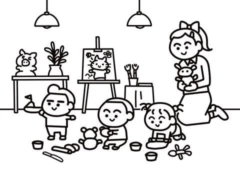 Children are modeling with clay. Stock Illustration