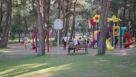 Children are playing and having fun on playground in the park Stock Footage 201216113