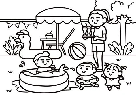 Children are playing in a rubber pool Stock Illustration
