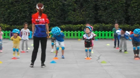 The children are training roller skating Stock Footage 140670421