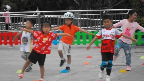 The children are training roller skating Stock Footage 140670471