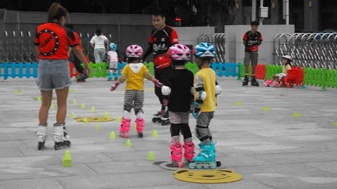 The children are training roller skating Stock Footage 140671664
