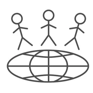 Children around world thin line icon, World children day concept, earth with Stock Illustration