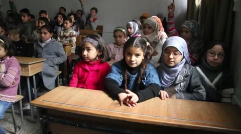 Children Attend Classes in Aleppo, Syria 스톡 동영상 55184403