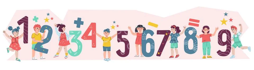 Children for back to school and learn numbers and mathematics, vector isolate Stock Illustration