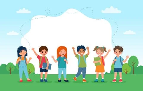 Children back to school, set of cute characters and copy space. illustration in 库存插图