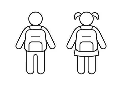Children with backpack for school line icon boy and girl. Kids back outline Illustrazione stock