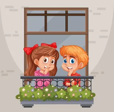 Children on a Balcony Stock Illustration