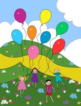Children with balloons Stock Illustration