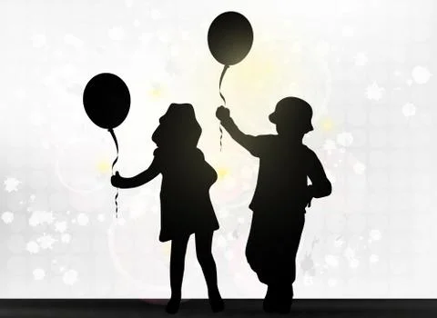Children with balloons Stock Illustration
