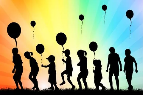 Children with balloons Stock Illustration