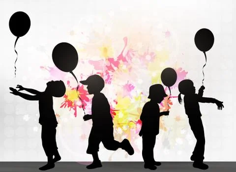Children with balloons Stock Illustration