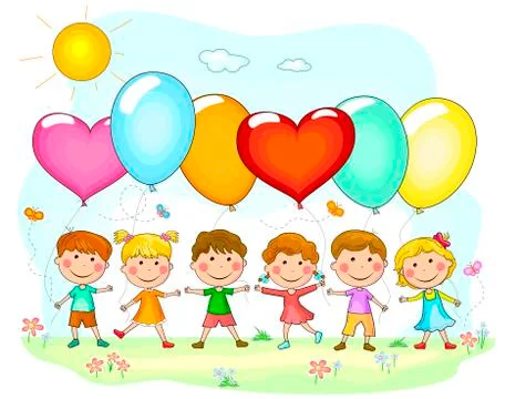 Children with balloons Stock Illustration