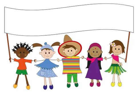 Children with banner Stock Illustration