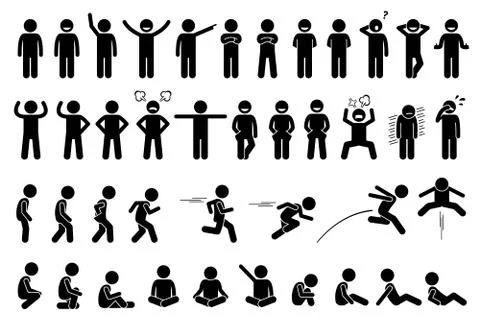 Children basic poses, actions, postures, feelings, and emotions. Stock-Illustration