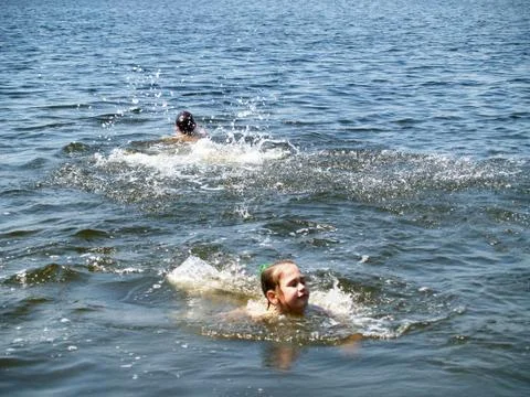 Children bathe in the river Stock Photos