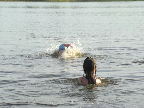 Children bathing in the river Stock Photos