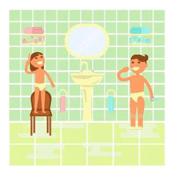 Children in bathroom Stock Illustration