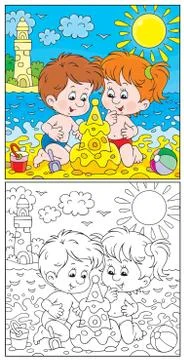 Children at a beach Stock Illustration