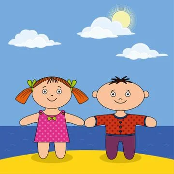 Children on beach Stock Illustration