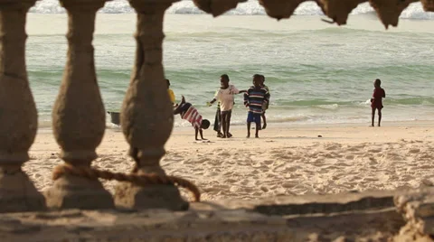 Children on the beach. Senegal Stockbeeldmateriaal 33372998