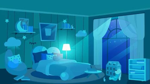 Children bedroom at night flat vector illustration Stock-Illustration